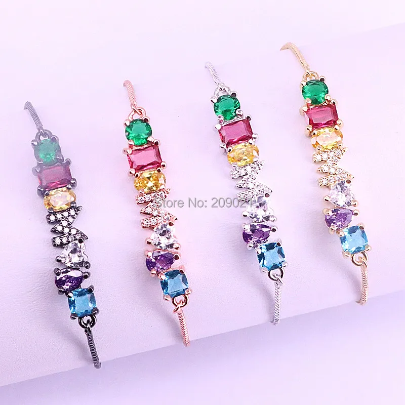 

10Pcs New Trendy Micro Pave Rainbow CZ Cubic Zirconia Alphabet Letter M Charm Bracelets Women Fashion Jewelry