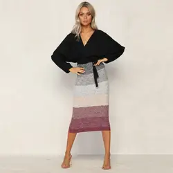 Женская осенне-зимняя Толстая Теплая юбка в полоску облегающая тонкая юбка с высокой талией стрейч Длинные Макси юбки женские