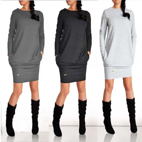 

Sexy Women Ladies Fashion Dress Casual O-Neck Spring Long Sleeve Loose Jumper 2019 NEW Party Mini Dress