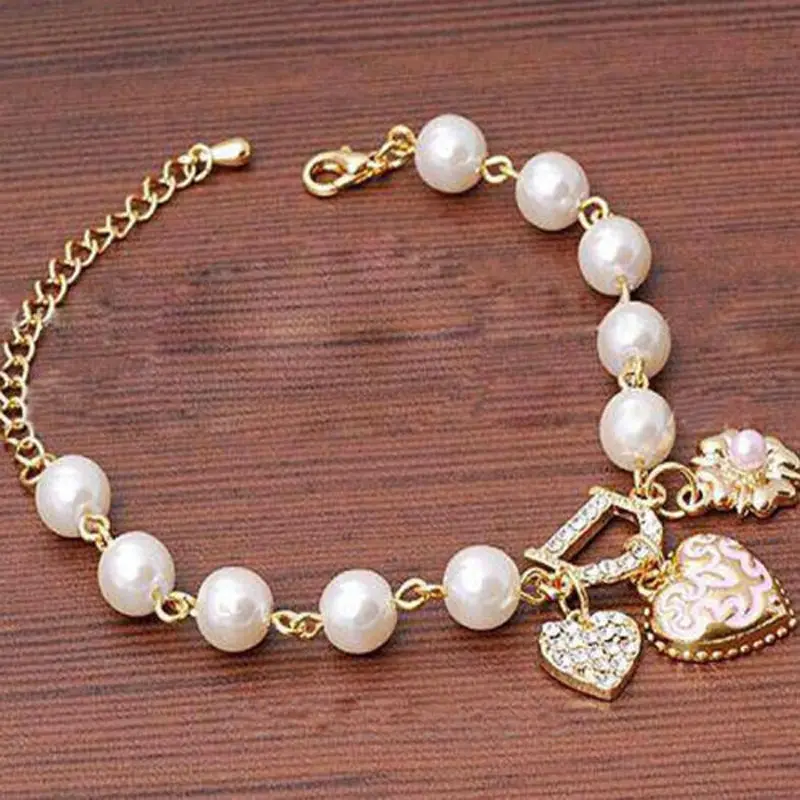 

Women Jewelry Pearl Love Heart Flower Crystal Bracelet Bangle Fashion Charm Gift Anniversary Popular Originality Bracelet