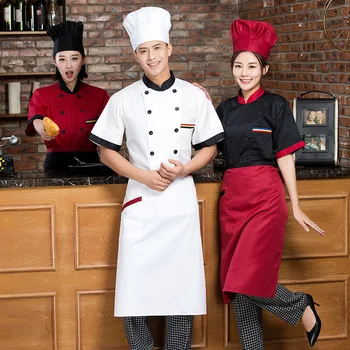

Direct Selling Cooking Clothes Chef Hat Waiter Uniform Star Hotel Chef's Short Sleeve Overalls Summer Dress Restaurant