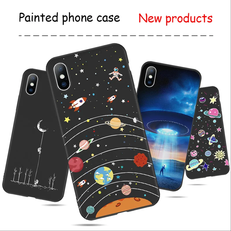 Ottwn Moon Stars For iPhone 7 Case For iPhone X XR XS Max 6 6s 8 Plus 5s SE Soft TPU Phone Case Planet Space Silicone Back Cover