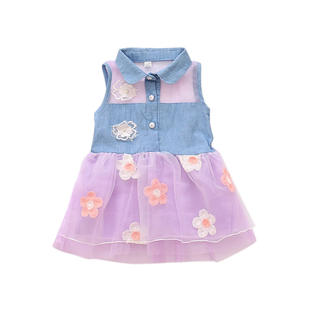 Кружевная джинсовая рубашка одежда для маленьких детей платье-пачка принцессы джинсовая футболка Тюль с цветочным рисунком летняя мягкая пачка принцессы для девочек на день рождения
