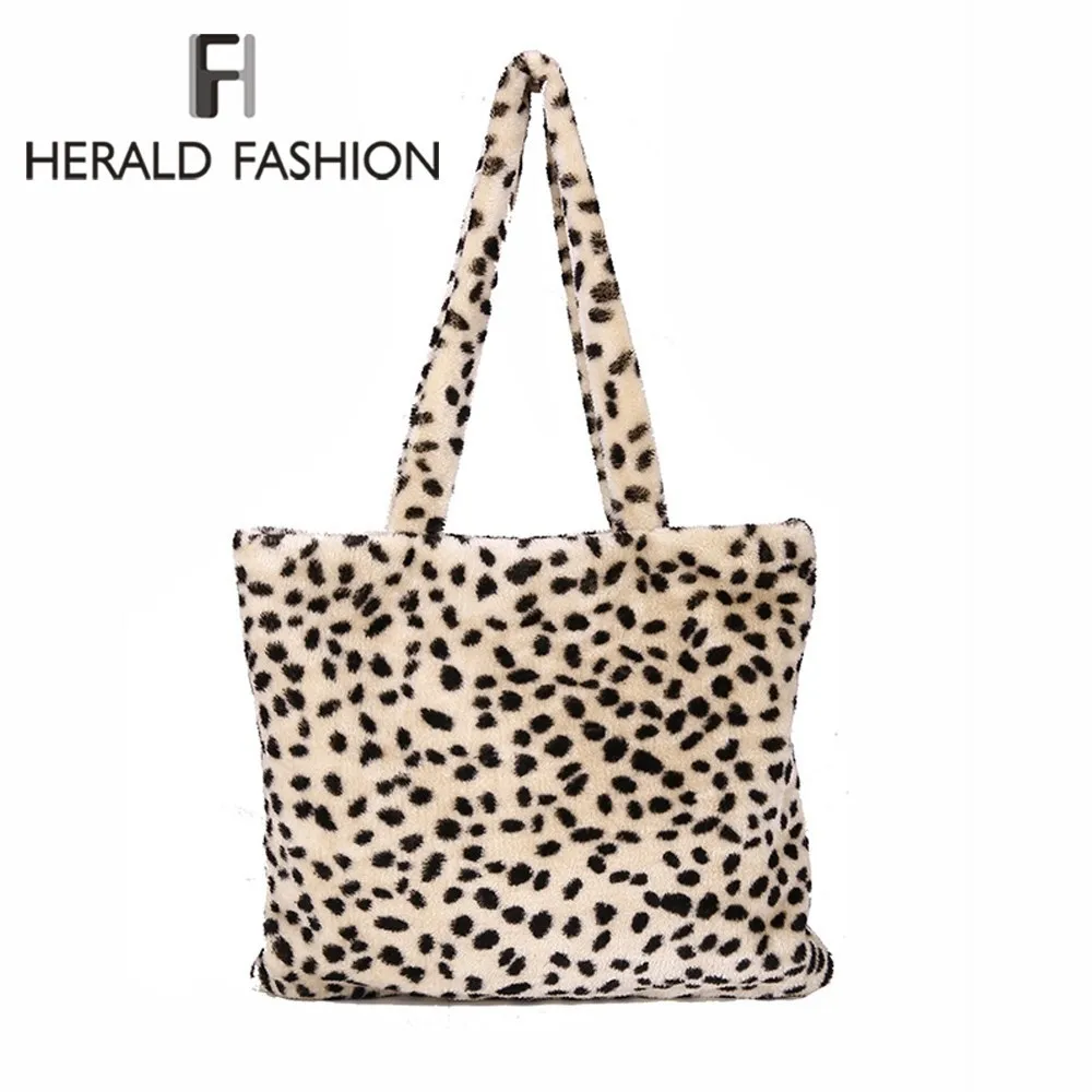 

Herald Fashion Winter Soft Faux Fur Bag Large Women Fur Tote Bag Warm Plush Handbag Luxury Ladies' Messenger Shoulder Bag Sac