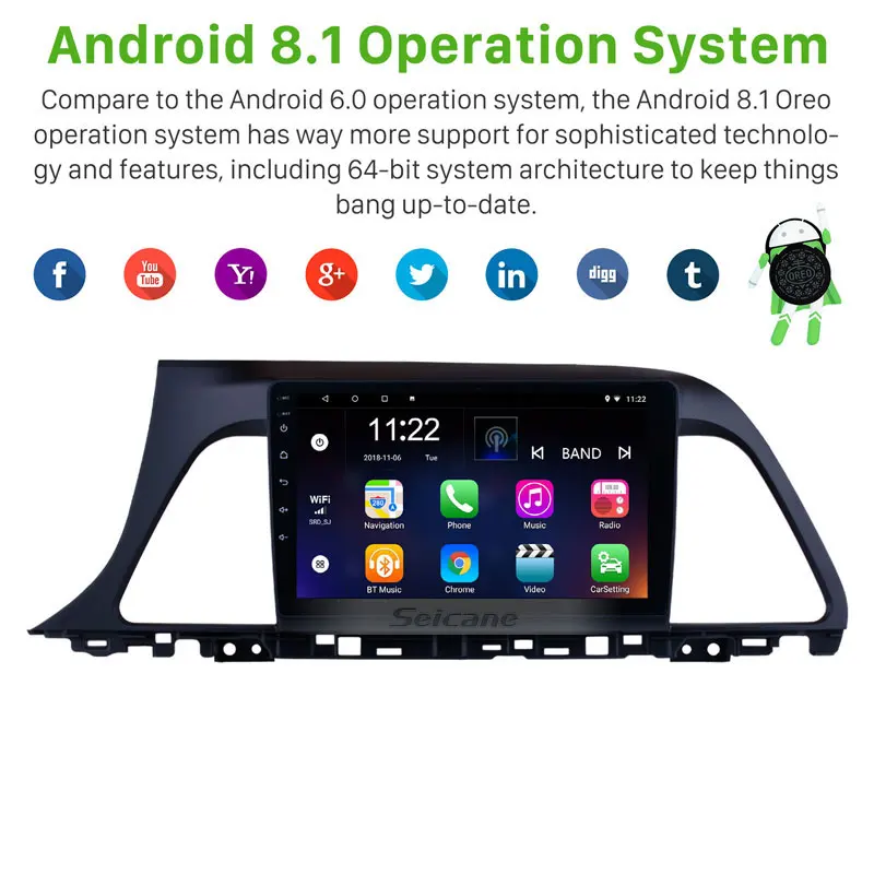 Best Seicane Android 8.1 9" Car Radio WIFI Bluetooth Multimedia Player For 2015-2017 Hyundai Sonata Support Steering Wheel Control 1