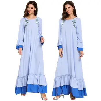 

Abaya Muslim Women Embroidery Long Dress Islamic Maxi Party Kaftan Dubai Robe Gown Draped Flare Sleeve Patchwork Casual Ramadan