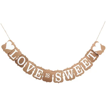 

LOVE IS SWEET Wedding Engagement Banner Place Decor Photo Requisite Khaki