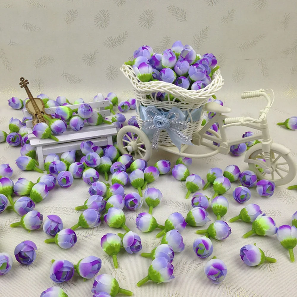 

100 Pcs Artificial Rose Bud Fake Simulated Silk Flower Heads Wedding Home Decor