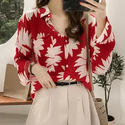 Женская Осенняя блузка vogue с длинным рукавом с лацканами Большие размеры повседневные топы Офисная Женская рабочая Свободная рубашка с