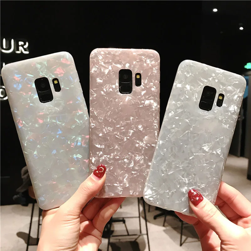 USLION Glitter Dream Shell Pattern Case For Samsung Galaxy S9 S8 Plus IMD TPU Silicon Phone Cover For Smausng S9 Plus Soft Cover
