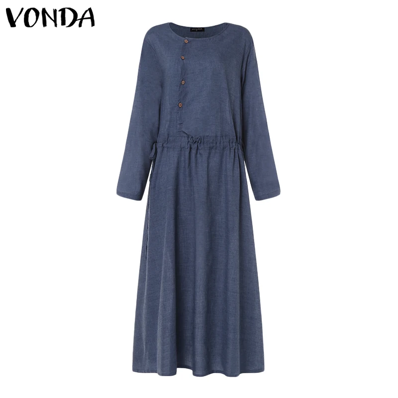 VONDA, женское весенне-летнее платье с длинным рукавом и поясом, длинное платье трапециевидной формы, вечерние платья черного цвета, женское платье размера плюс
