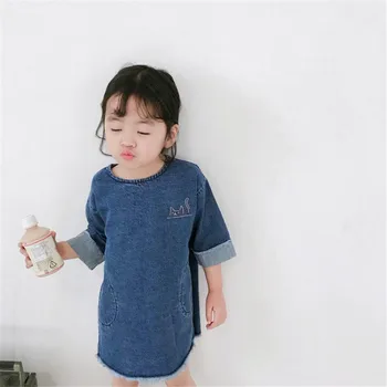 

2019 Summer Korean Fashion Little Girls Dresses Casual Denim Kids Dresses For Girls Kids Clothing Baby Girl Costumes New Arrival