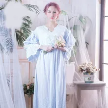 Vintage Women Sleep Shirts Spring Flare Sleeve Lace Nightgown Sleepwear Hollow Out Long Night Wear Sleep Dress lace sleeve bear print sleep dress