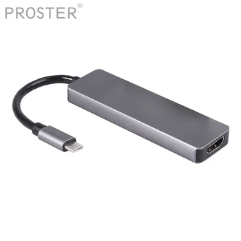 

PROSTER 5 in 1 Type C HUB USB-C to 3.0 HUB HDMI PD Thunderbolt 3 Adapter for SD TF Card Reader Adapter 4K HDMI Charger Port
