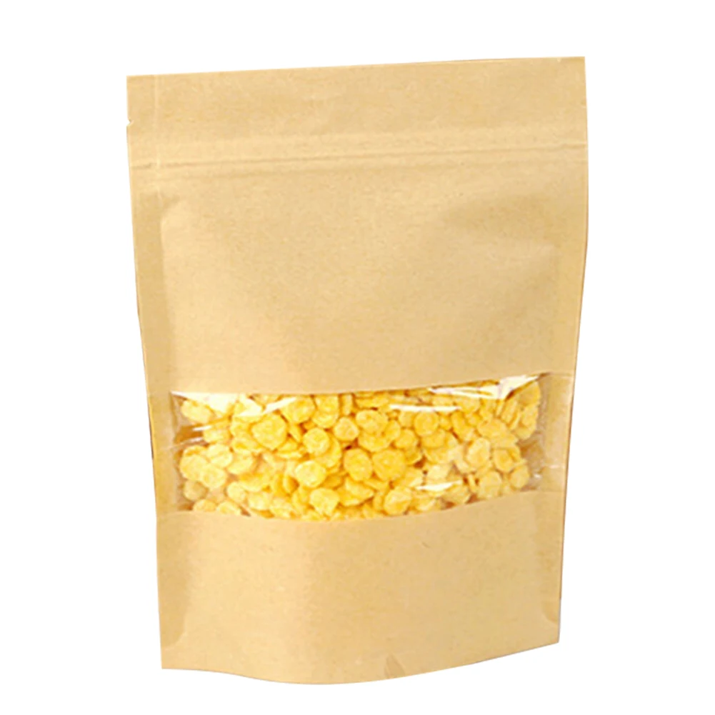 

50PCS Practical Zip Lock Clear Window Display Resealable Party Shopping Boutique Stand Tea Package Food Storage Kraft Paper Bag