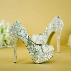Женские туфли Роскошные Алмаз оригинальный дизайн обувь с украшением в виде кристаллов свадебные туфли с белым жемчугом на высоком