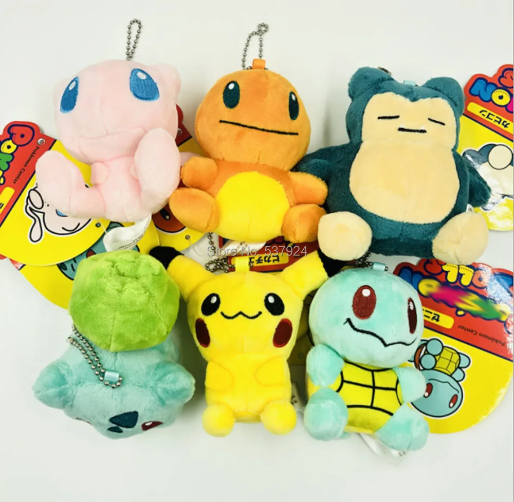 Новинка 6 шт. Q Pikchu Charmander Squirtle Bulbasaur Mew Snorlax 4 &quot10 см Брелок плюшевая кукла