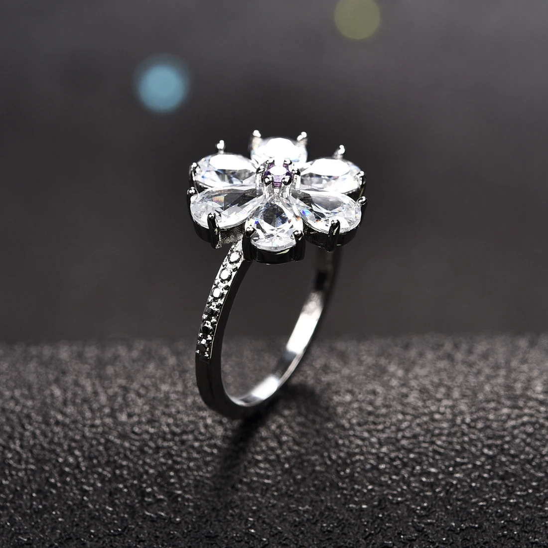 Большой Цветок Циркон серебряные кольца с камнем для женщин Свадебные обручальные вечерние ювелирные изделия Рождественский подарок