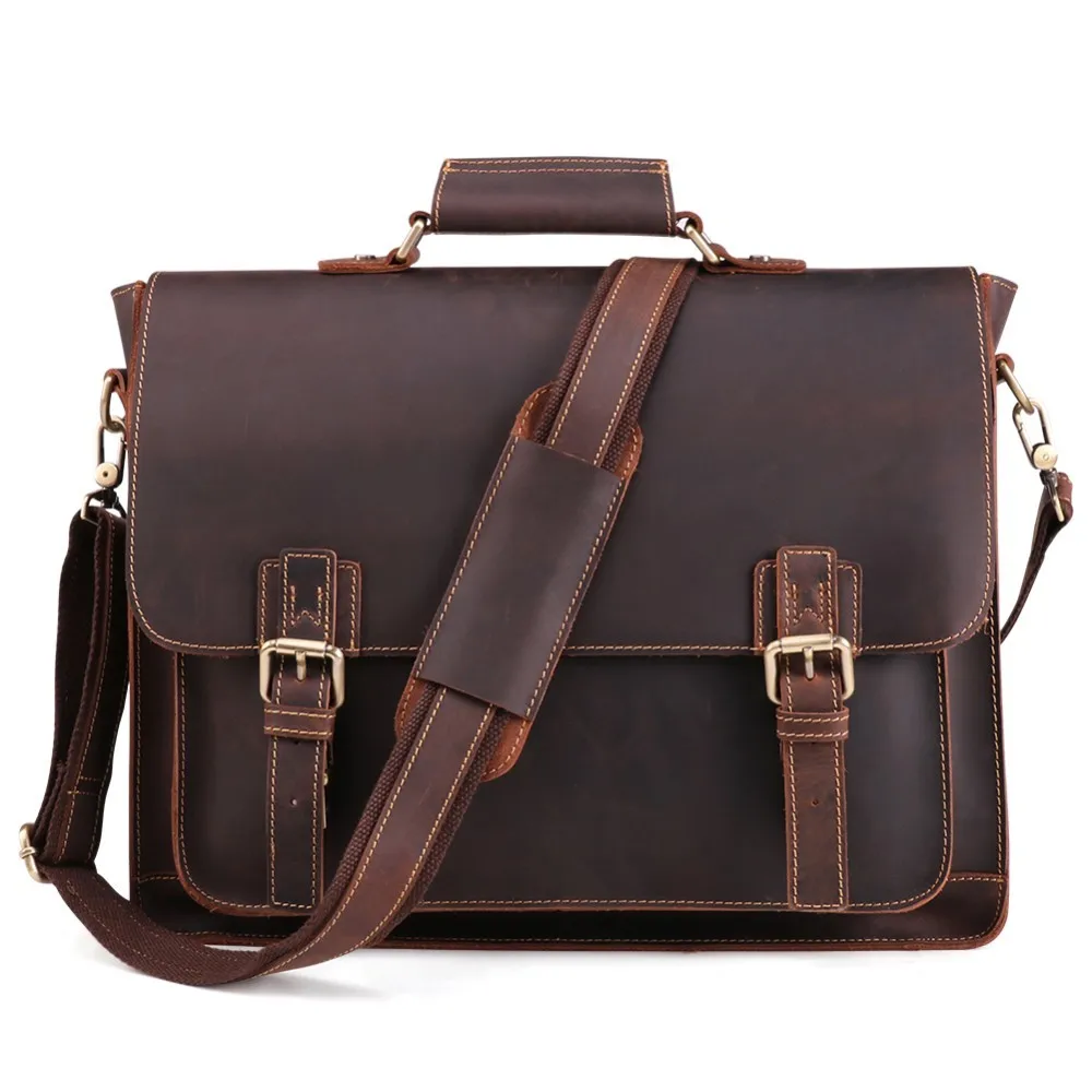 

Vintage Genuine Leather Mens Bags Tote Crossbody Bags Men's Briefcase Laptop 15'' Messenger Bag Men's shoulder bag For Male