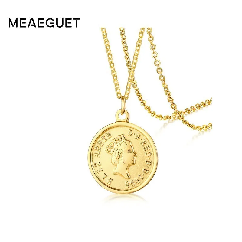

Coin Pendant Queen Elizabeth Circle Necklace Stainless Steel Golden Women Jewelry Gifts for her