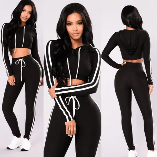 Women/'s Sports Hoodie Tops Pants Tracksuit Sweatshirt Fitted Suit Jogging Set