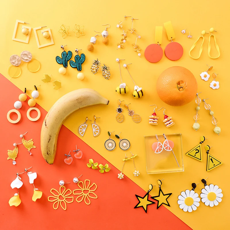 

Long Cactus Girl heart Drop Earring 22 Colors 1Pair Food Sweet fresh summer series Geometric Yellow Orange High Quality Wedding