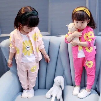 

2018 Baby Girls Long Sleeve Jacket Pants Suit Spring And Autumn Three-piece