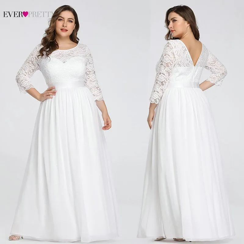 Plus Size Ever Pretty Evening Dresses Long EP07412 Elegant Long Sleeve A-line Lace Chiffon Navy Blue Winter Wedding Guest Dresse