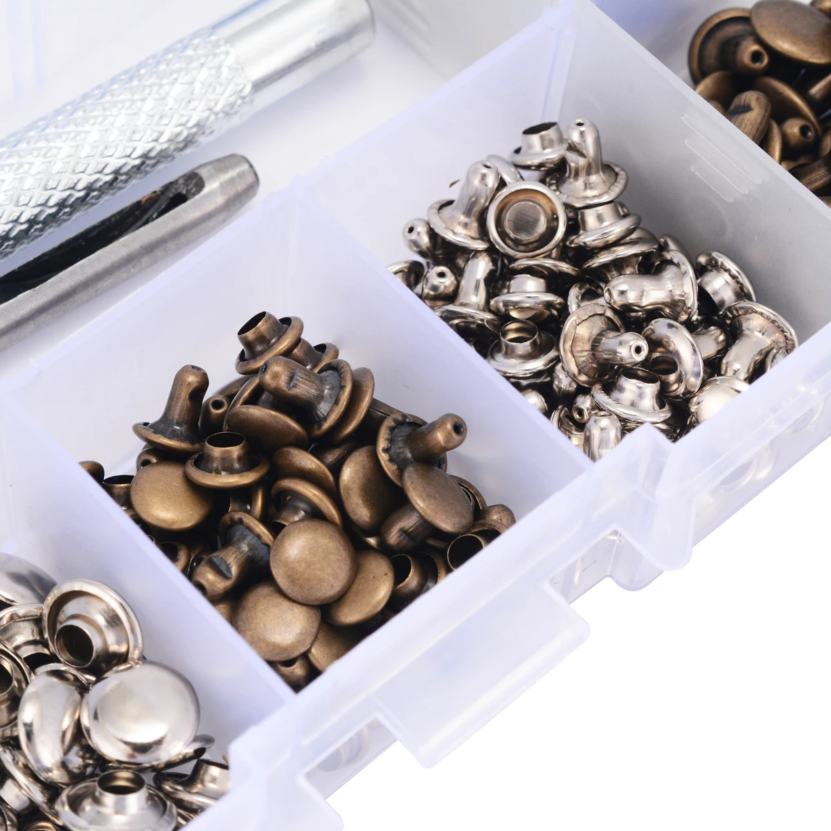 

120pcs/box Silver and Bronze Color Rivets Buckle Leather Repairing Rivets Tubular Metal Single with Fixing Tool Kit