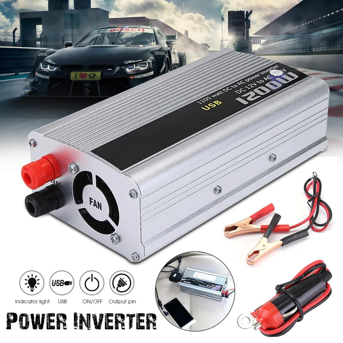 

1200W Car Auto Truck Power Inverter Watt DC 12V To AC 110V Charger Converter USB