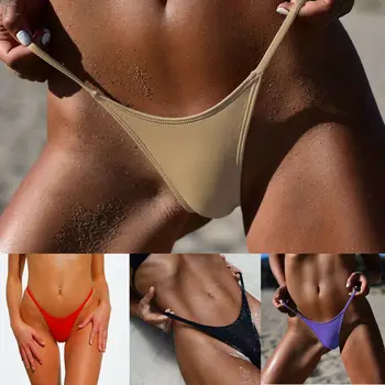 

S-XL Sexy Tiny Brazilian Bikini Bottom Female Swimwear Women Solid Strappy G-string Briefs Micro Mini Thong Panties Underwear