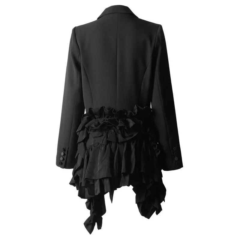 Women Blazer Ruffles Irregular Long Blazer Jacket Long Sleeves Single Breasted Blazer Women Long Jackets Spring 2019 E957 Women Blazer Ruffles Irregular Long Blazer Jacket Long Sleeves Single Breasted Blazer Women Long Jackets Spring 2019 E957