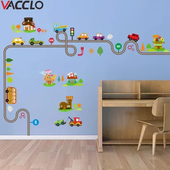 

Vacclo Cartoon Cars Highway Track Wall Stickers For Kids Rooms Sticker Children's Play Room Bedroom Decor Wall Art Decals