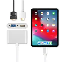 HUWEI USB C адаптер конвертер к HDMI, VGA, USB-C кабель концентратор для iPad Pro 11 дюймов 2018 12,9 дюймов Чехол подключения ТВ-проектор док-станции