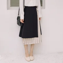 Дизайнерские Длинные плиссированные юбки с высокой талией, асимметричная бандажная Полосатая юбка с бантиком, подходит ко всему, Раздельный Халат