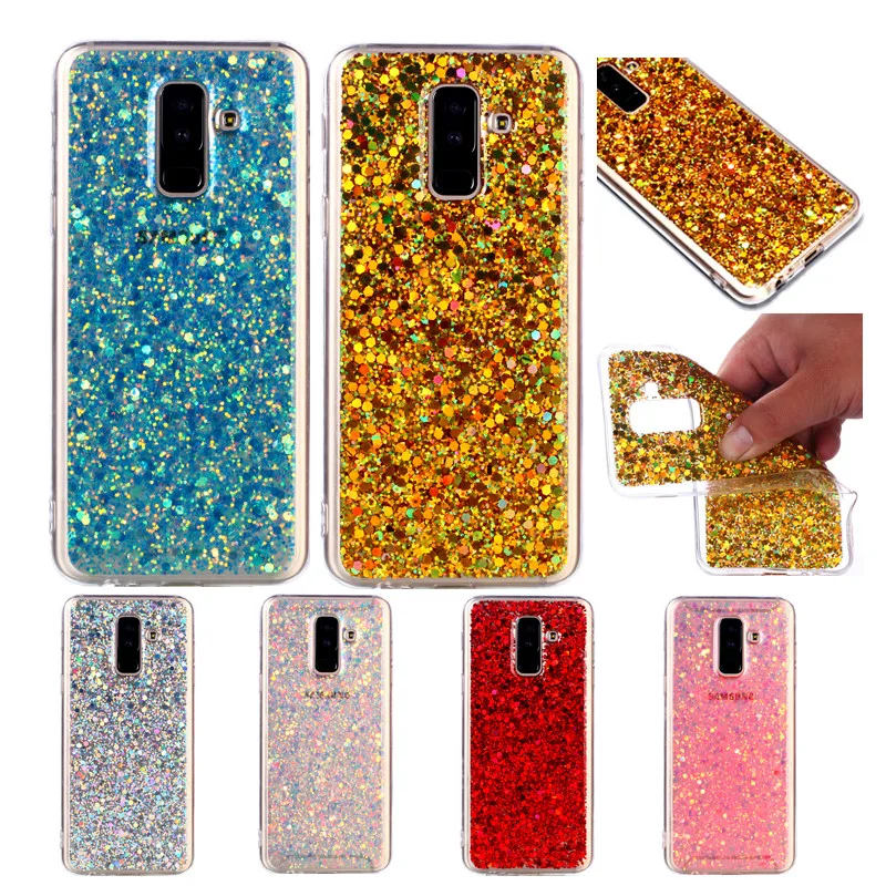 

For Samsung A 6 2018 A600F Colored Shining Case Soft Silicone TPU Shiny Glitter Back Cover Case for Galaxy A6 Plus A6Plus A605F