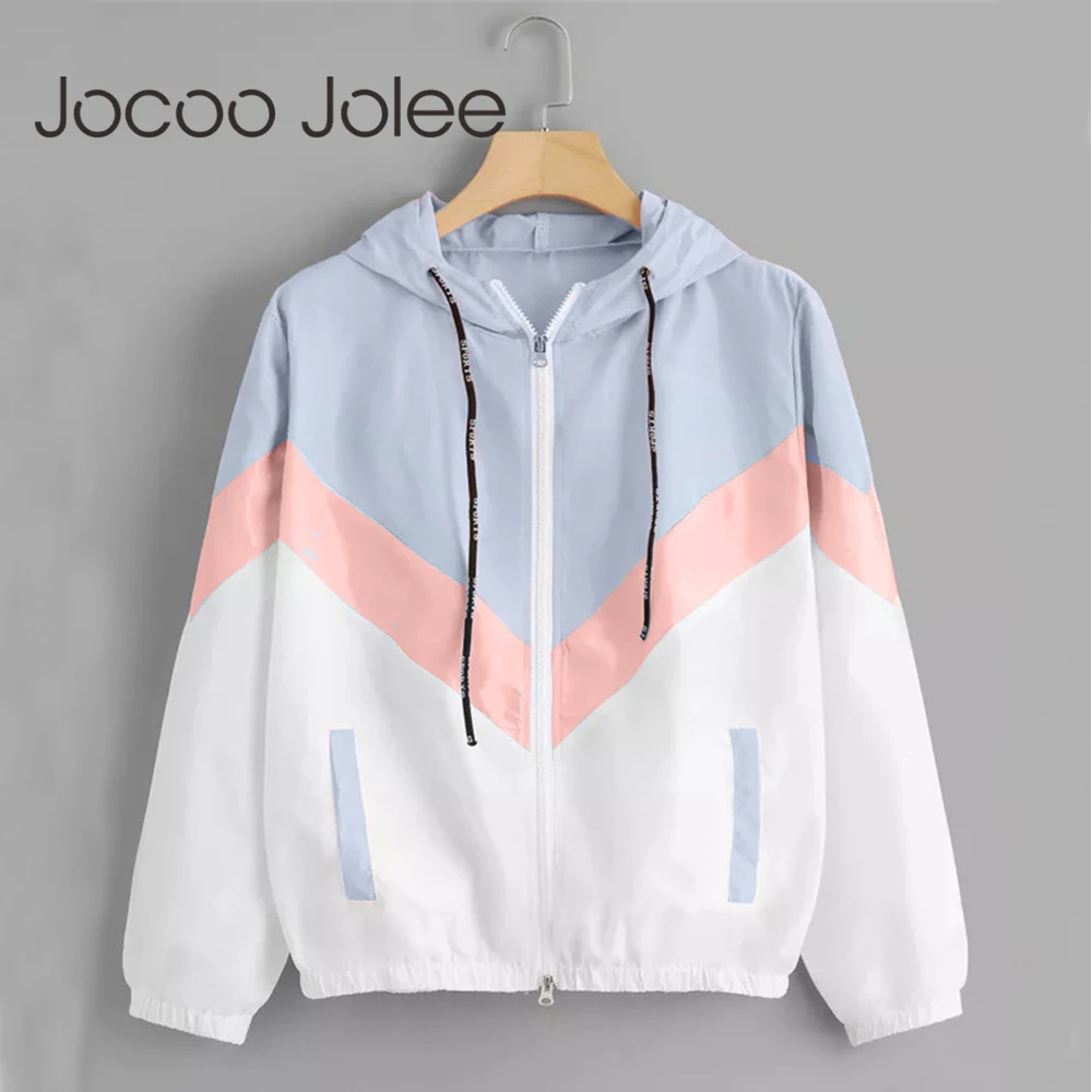 Модная ветровка Jocoo Jolee с капюшоном куртки в стиле пэчворк Женская куртка на
