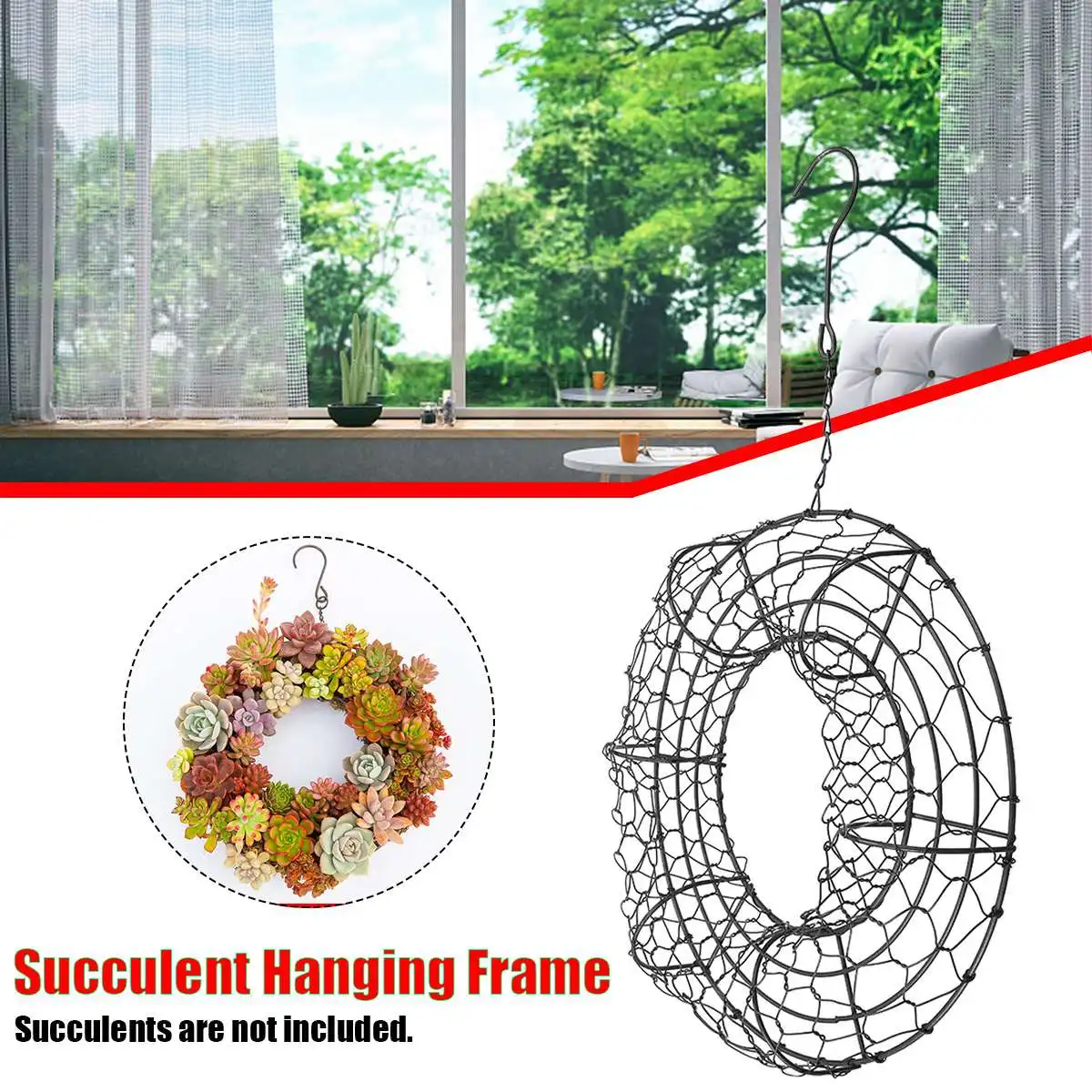 

9'' Succulent Hanging Iron Ring Wire Wreath Frame Metal Pot Planter Plant Holder Decorations Garden Mini Metal Frame Flower Pots
