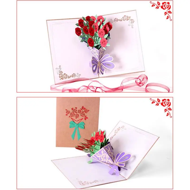 Greeting Card 3D Rose Bouquet Handmade Gift Blessing Small Postcard For Wedding Anniversary Birthda - 32986713401