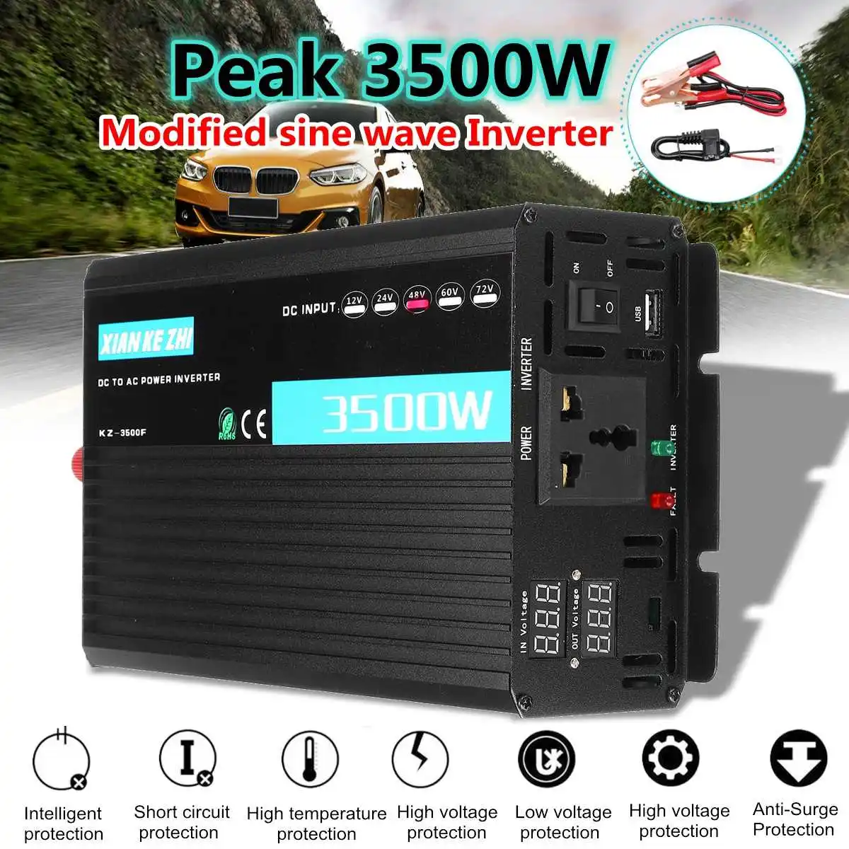 

Dual Display Intelligent 3500W Modified Power Inverter 12/24/48/60/72V TO 220V LED Display Power Converter Multi Protaction