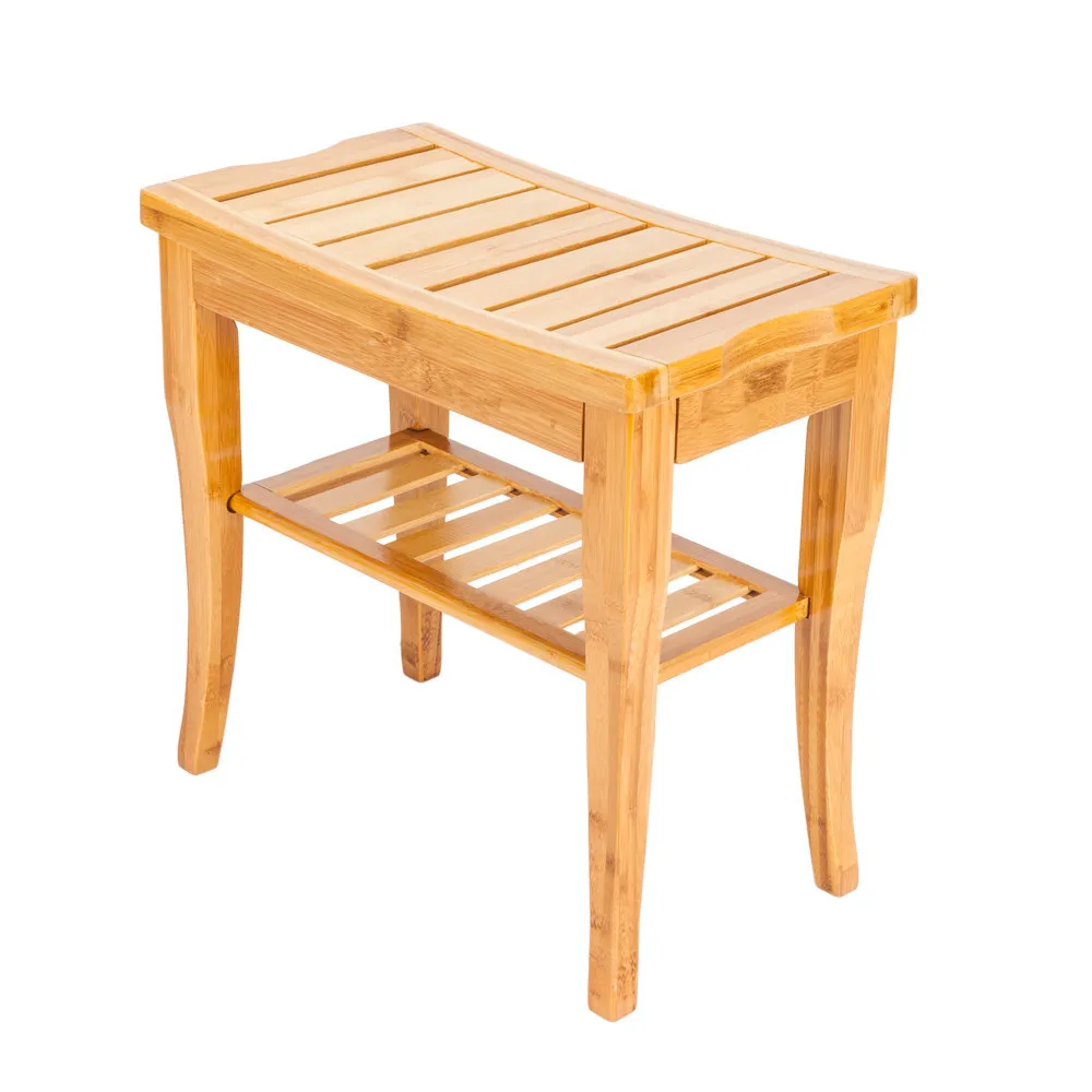 

Natural Bamboo Shower Bath Stool Seat Bench Bathroom Furniture Chairs Spa Organizer Stool Storage Racks Shelf 47.5x26x44.5cm
