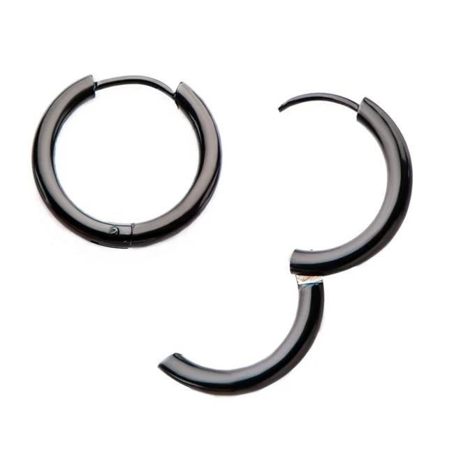 Inox SSEH2019K-1025 Stainless Steel Black IP Hoop Earrings - 1025 | Украшения и аксессуары