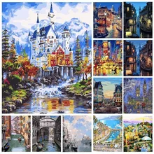 AZQSD безрамный городской пейзаж DIY цифровая картина маслом по номерам Европа Абстрактная Картина на холсте гостиная настенная живопись SZYH6063