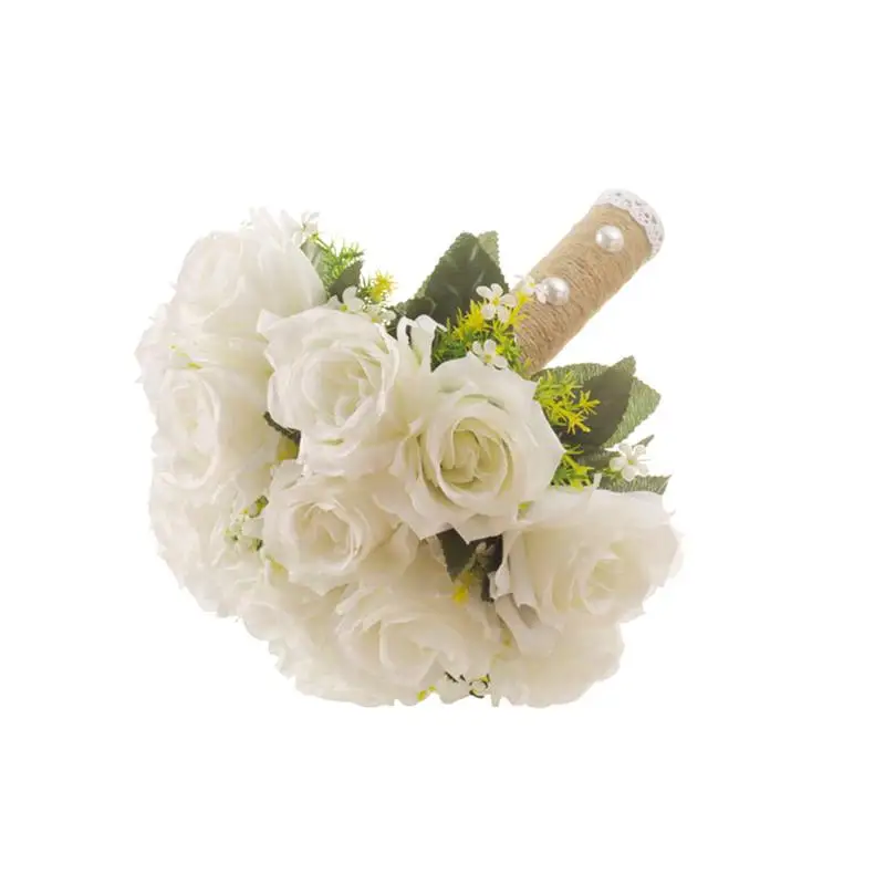 

Wedding Decoration Bouquet Goods Bride Holding Flowers White Artificial Rose Flowers Bundle White Rose Wedding Bouquet