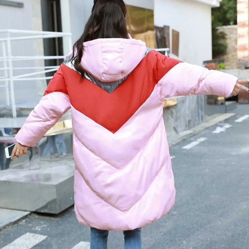 Bas Lumineux Veste Rose Femelle Couture Long Mode Femmes Hiver Ls37 Vers Le Couleur Rembourré Manteau Femme D'hiver 2018 Parka Pink 46EY06dwq