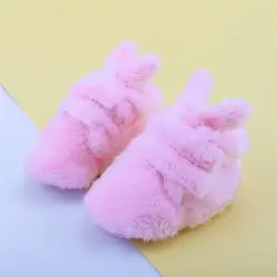 2018 новорожденных, детская обувь зимняя теплая Модная с заячьими ушками милые девушки 0-18 м пушистый хлопок кроватки обувь -slip Infantile