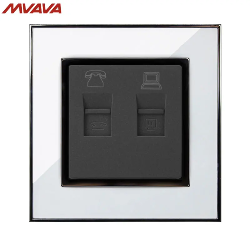 

MVAVA Universal Phone and Computer Wall Socket Luxury Mirror White Plug Port RJ45 PC Network + RJ11 TEL Outlet Free Shipping