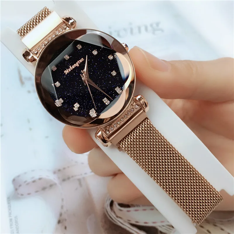 

Korea Hot Style Star Sky Quartz Watch for Women Delicate Fashion Gold Steel Mesh Magnet Strap Wrist Quartz Watch for Gift