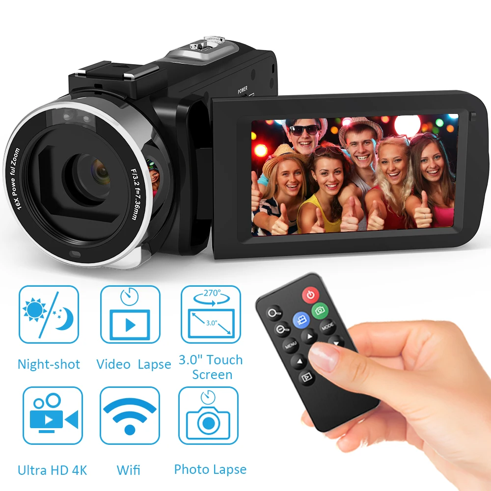 

Andoer 4K Ultra HD WiFi Digital Video Camcorder Camera DV Recorder 16X Zoom 3.0" LCD Touchscreen IR Night Vision with Hot Shoe