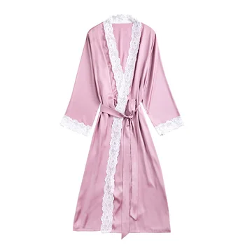 

Fashion Satin Silk Women Lace Robe Female White Lace Crane Tiger Print Bathrobe Women Robes Solid Color Sexy Robe For Women